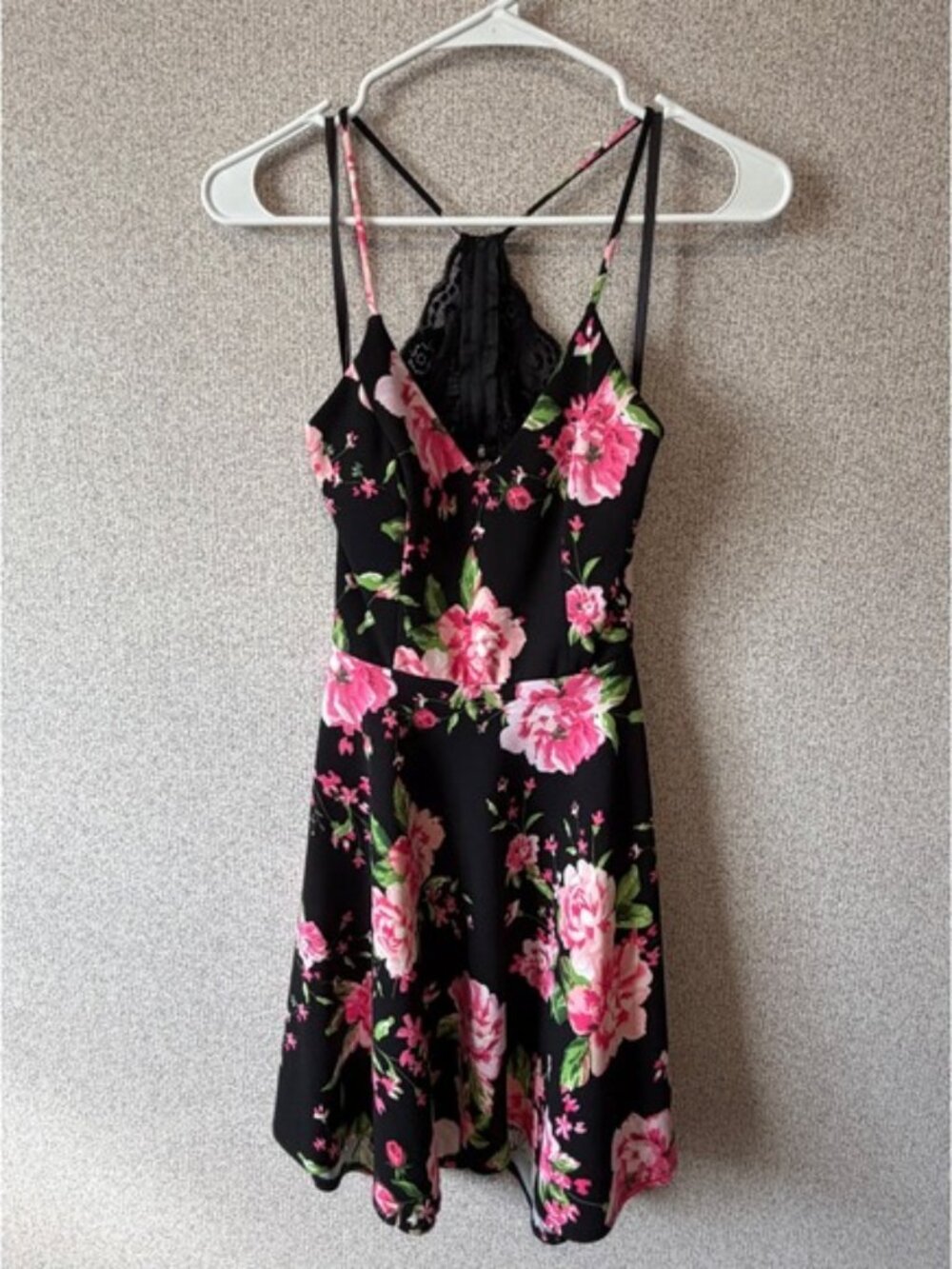 B Darling Black Floral Lace Trim Spaghetti Strap Mini Dress Size 5/6
